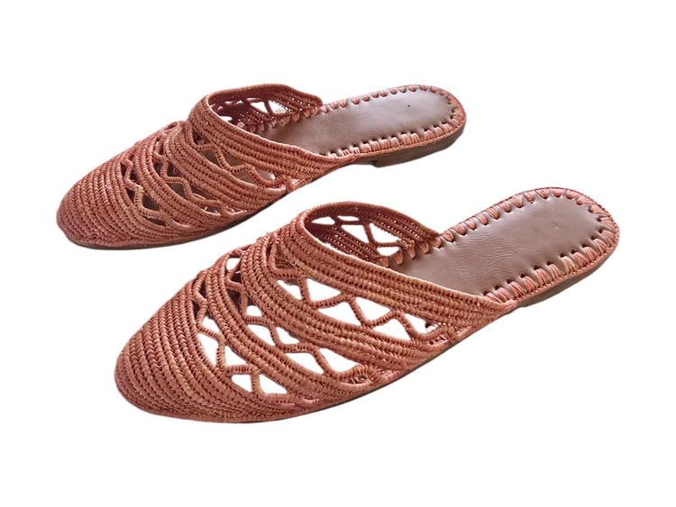Natural Raffia Mules Women 40, Moroccan Handmade Slippers , Boho Summer Sandals, Leather Sole Slide Shoes UK 6.5 / US 8.5