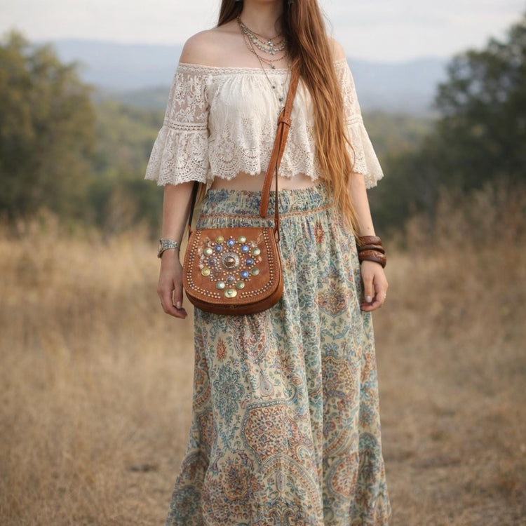 Small Leather Saddle Bag, Boho Crossbody Bag, Moroccan Berber Hippie Purse with Coins
