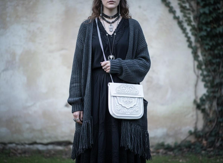 Vintage Berber Leather Crossbody Bag: Moroccan Tribal Embroidery Purse