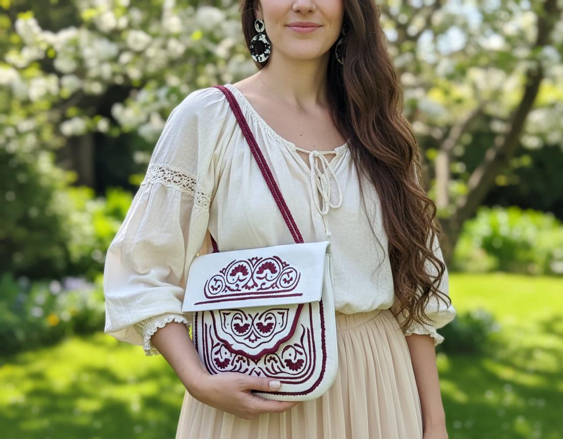 Embroidered Leather Crossbody Bag: Berber Tribal Handbag