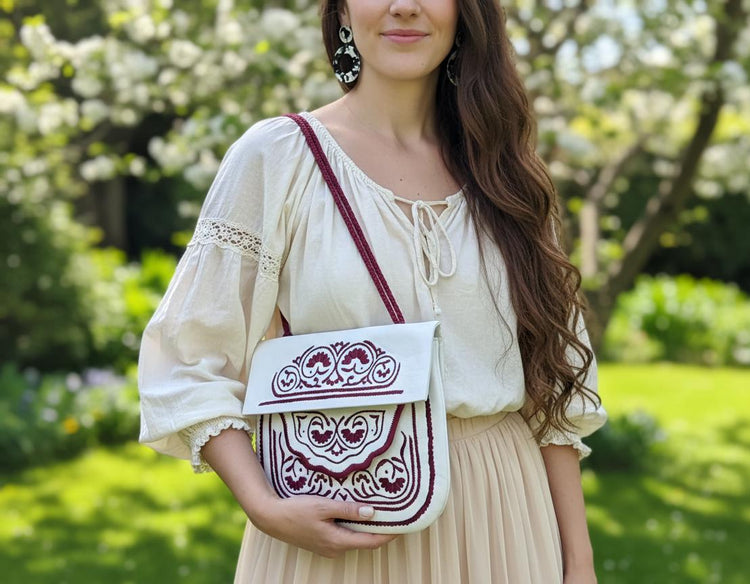 Embroidered Leather Crossbody Bag: Berber Tribal Handbag