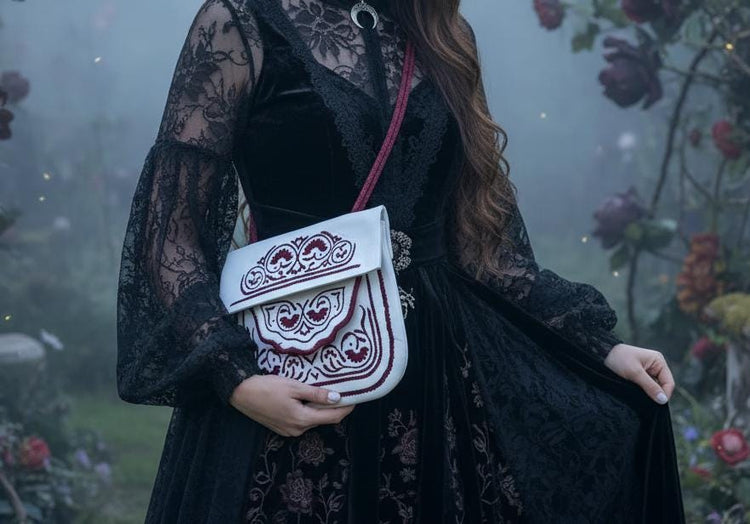 Embroidered Leather Crossbody Bag: Berber Tribal Handbag