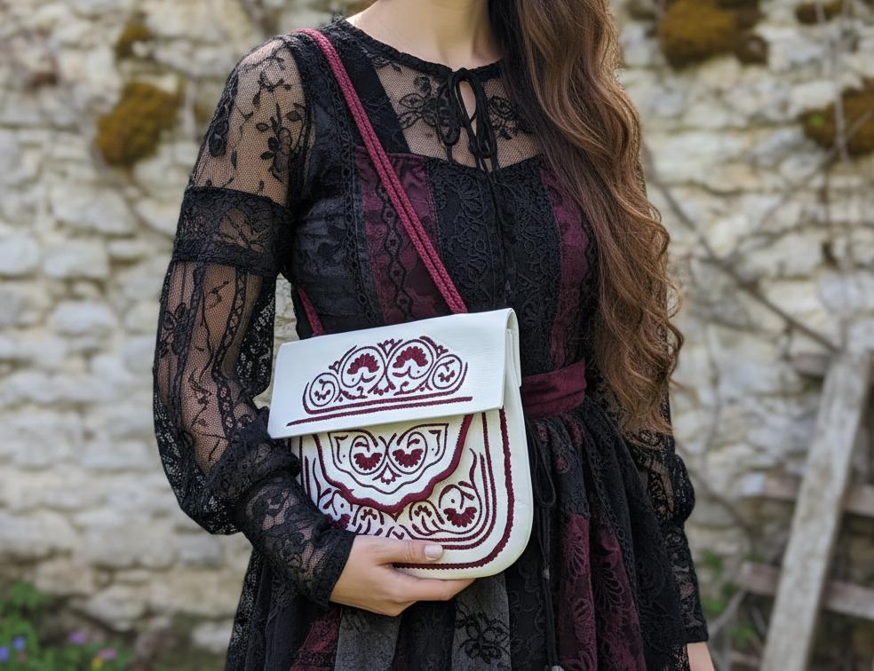 Embroidered Leather Crossbody Bag: Berber Tribal Handbag