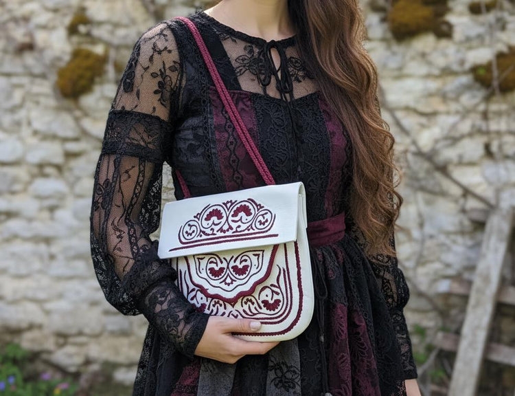 Embroidered Leather Crossbody Bag: Berber Tribal Handbag