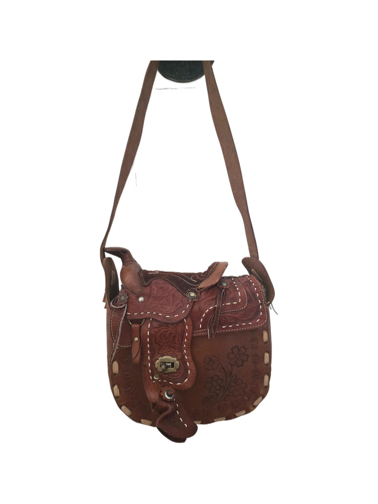 Western Tooled Leather Bag, Horse Saddle Purse, Equestrian Boho Satchel, Cowgirl Shoulder Bag, Vintage Handbag
