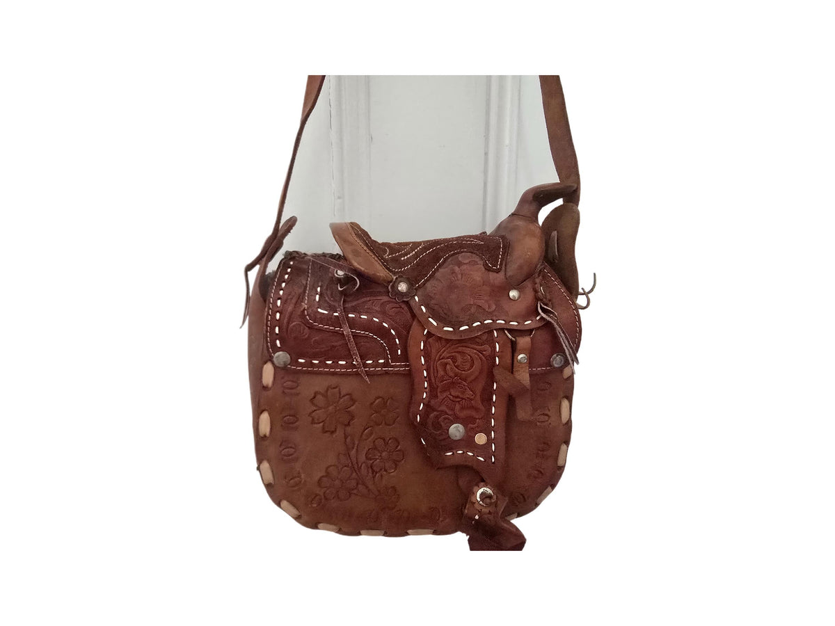 Western Tooled Leather Bag, Horse Saddle Purse, Equestrian Boho Satchel, Cowgirl Shoulder Bag, Vintage Handbag