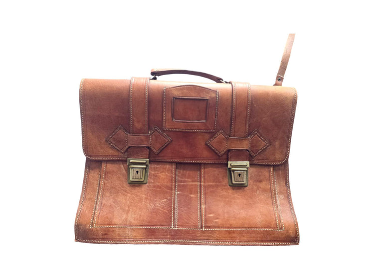 Vintage School Bag, Leather Messenger Briefcase, 15” Laptop Crossbody Satchel, Unisex College Uni Work Bag