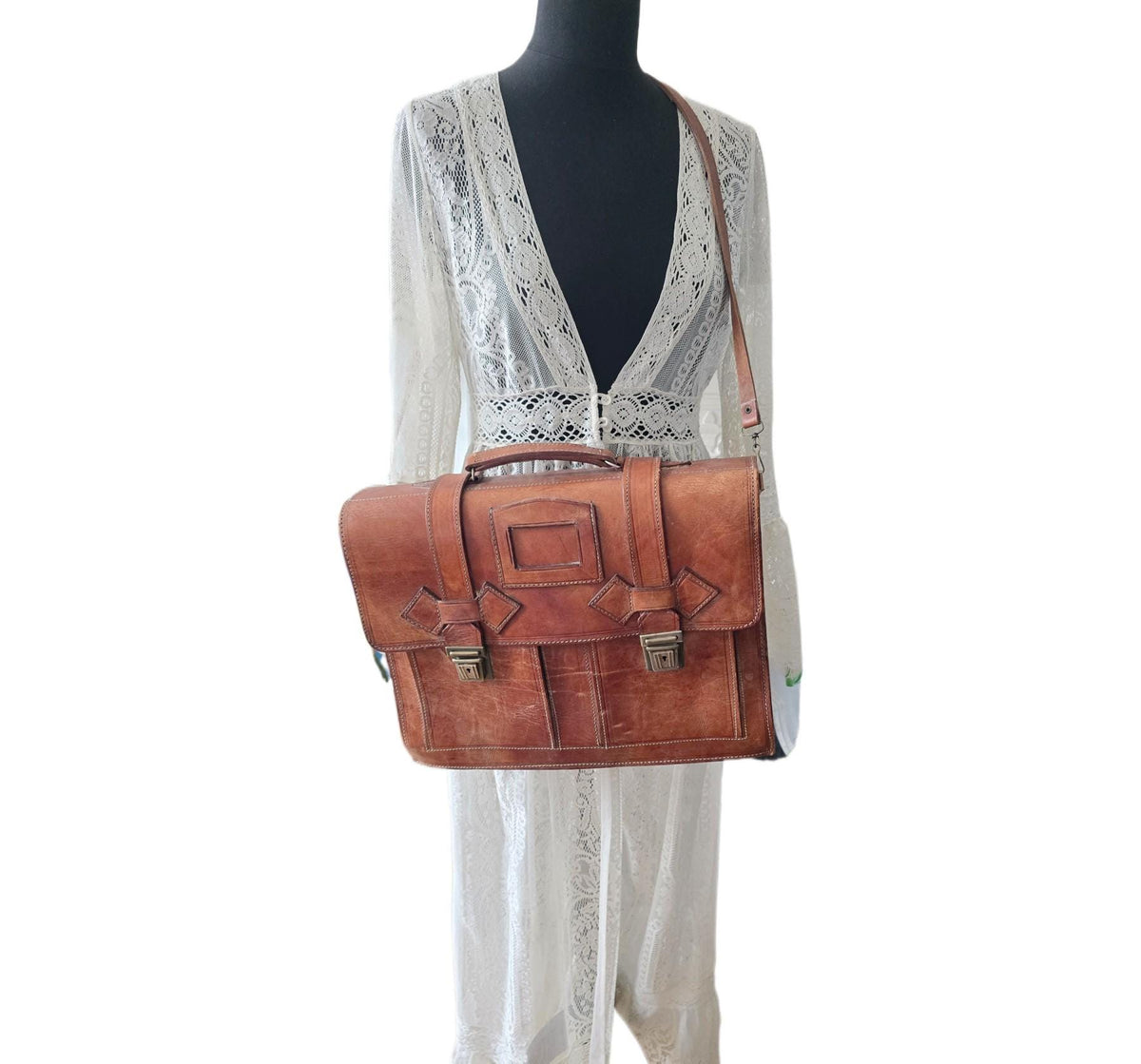 Vintage School Bag, Leather Messenger Briefcase, 15” Laptop Crossbody Satchel, Unisex College Uni Work Bag