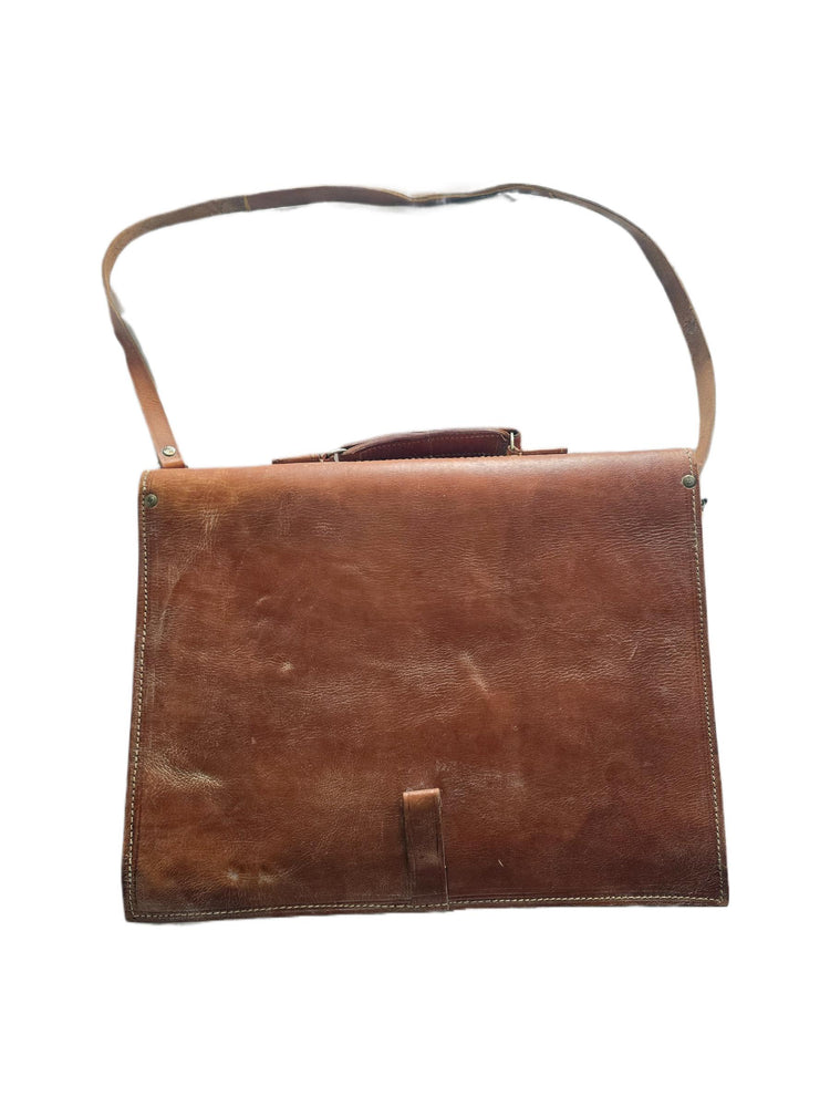 Vintage School Bag, Leather Messenger Briefcase, 15” Laptop Crossbody Satchel, Unisex College Uni Work Bag