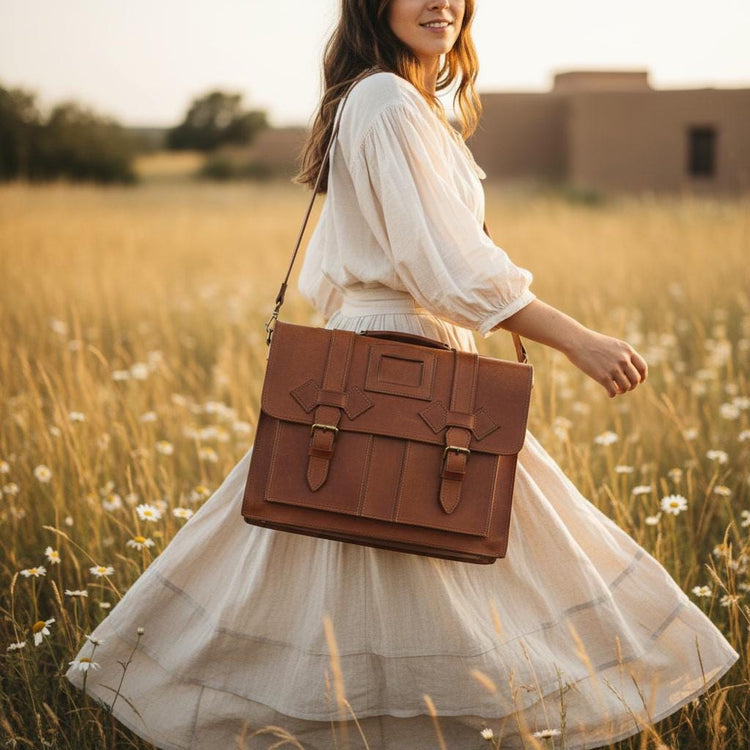 Vintage School Bag, Leather Messenger Briefcase, 15” Laptop Crossbody Satchel, Unisex College Uni Work Bag