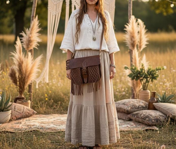 Vintage Moroccan Leather Fringe Bag: Braided Tassel Boho Purse