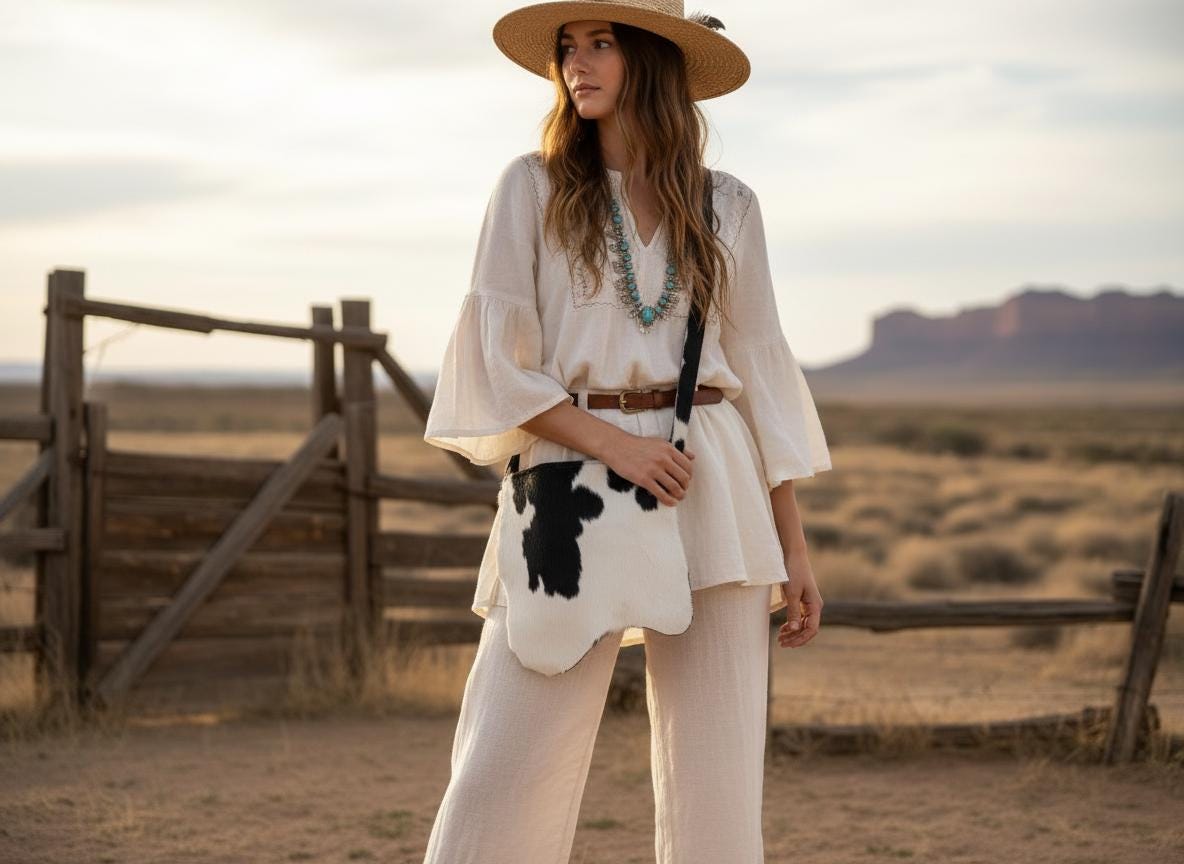 Cowhide Leather Crossbody Bag: Western Cow Print Saddle Bag
