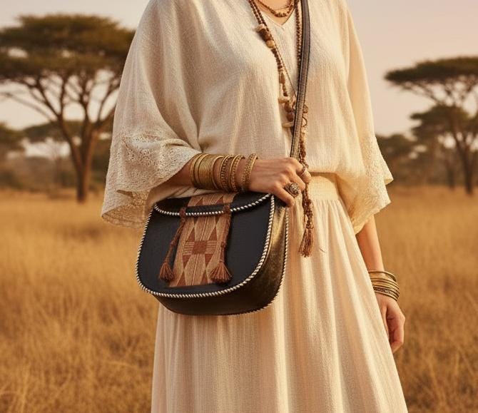 Vintage Tooled Leather African Bag: Tribal Masai Handbag