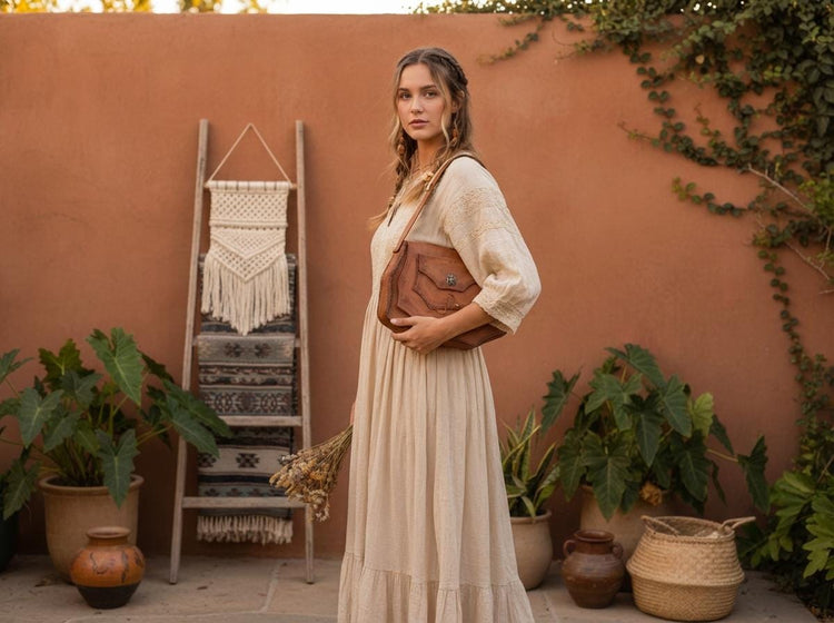Vintage Tooled Leather Satchel: Embossed Lion, Braided Boho Bag