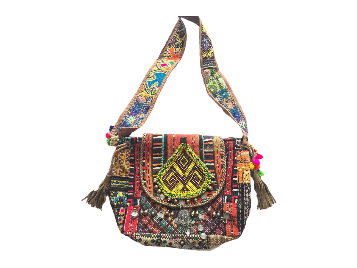 Banjara Patchwork Shoulder Bag, Upcycled Indian Textile Handbag, Boho Statement Purse