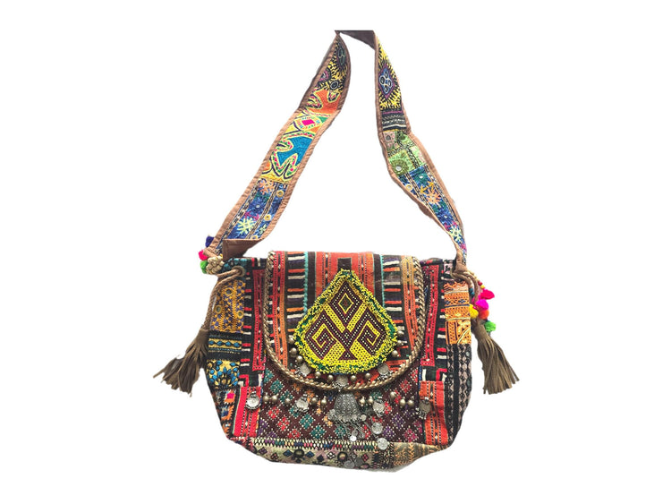 Banjara Patchwork Shoulder Bag, Upcycled Indian Textile Handbag, Boho Statement Purse