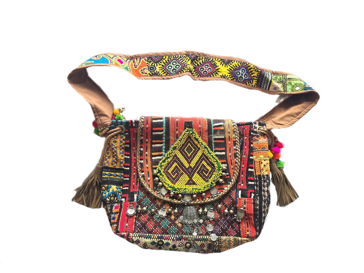 Banjara Patchwork Shoulder Bag, Upcycled Indian Textile Handbag, Boho Statement Purse