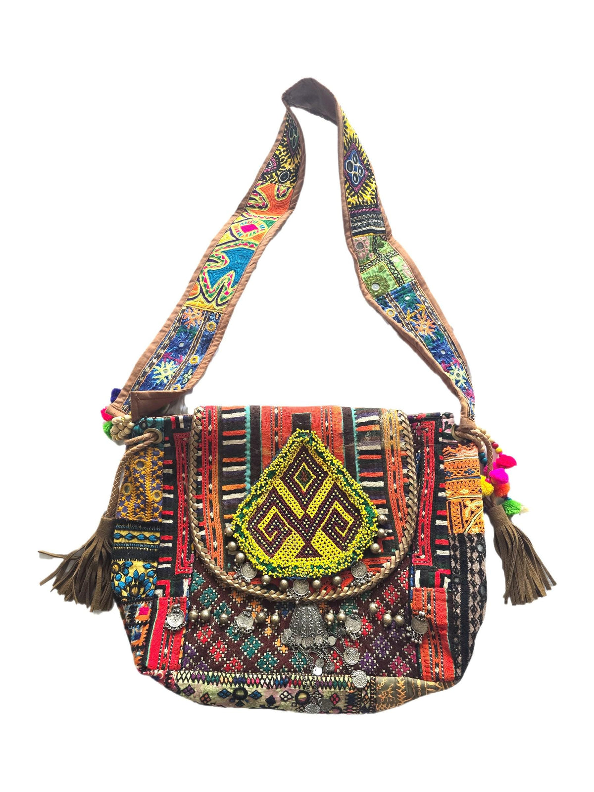 Banjara Patchwork Shoulder Bag, Upcycled Indian Textile Handbag, Boho Statement Purse
