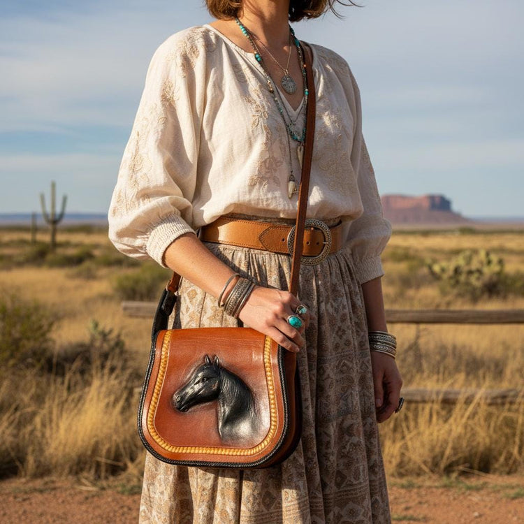 Western Tooled Leather Bag, Horse Purse, Cowgirl Crossbody Bag, Boho Satchel