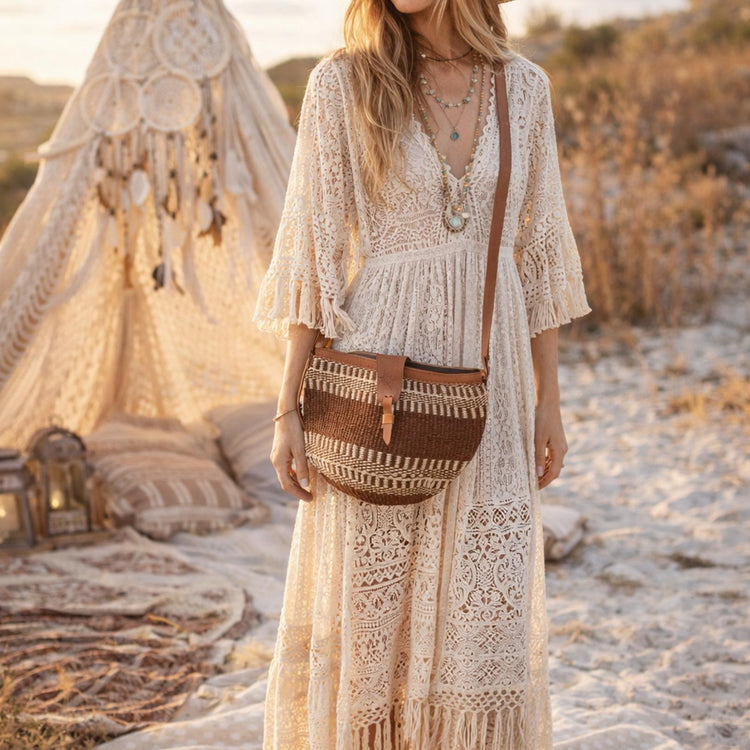 Handmade Sisal Bucket Bag, Boho Woven Basket Bag, Vintage Style Leather Crossbody, Summer Beach Artisan Handbag