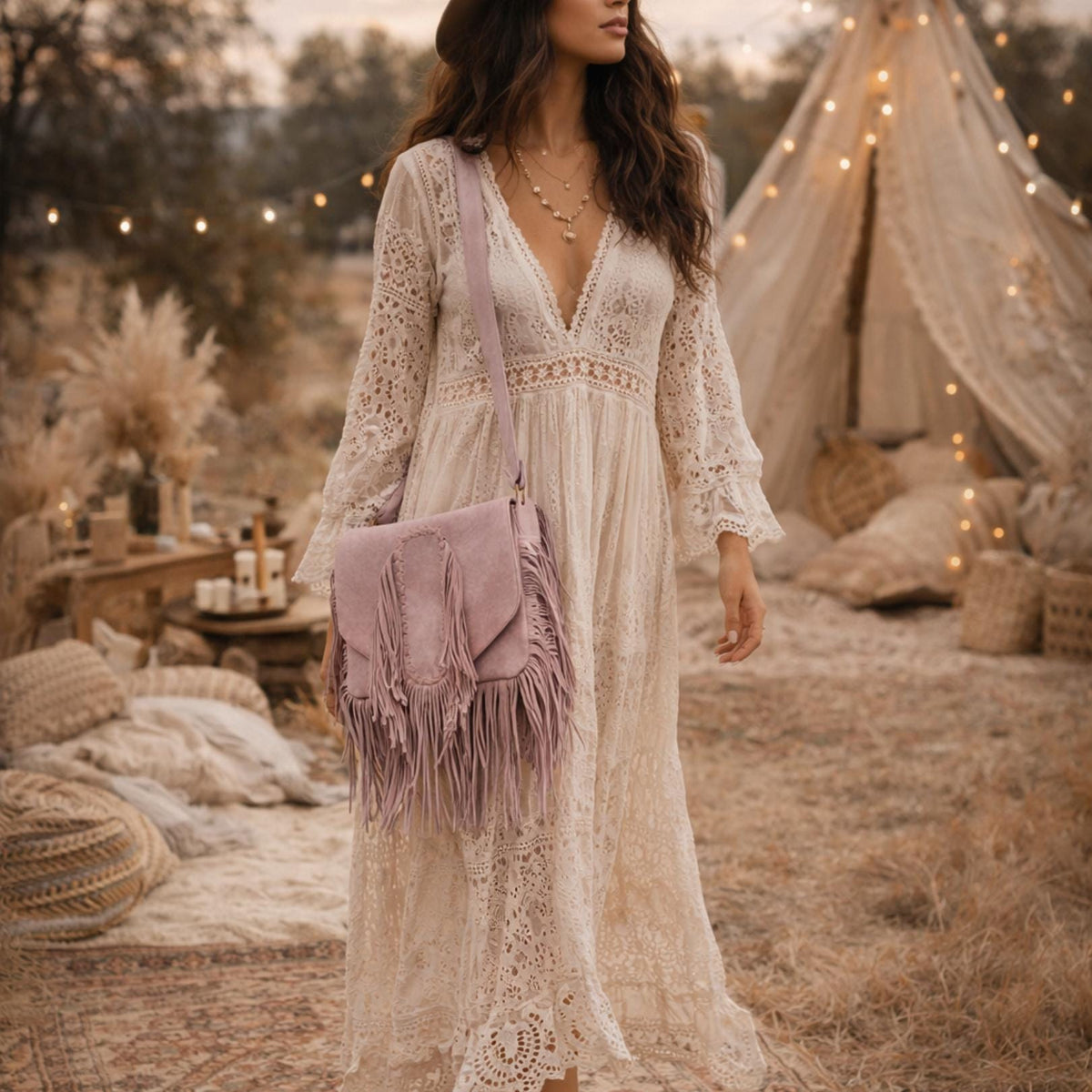 Vintage Suede Fringe Crossbody Bag: Western Boho Style