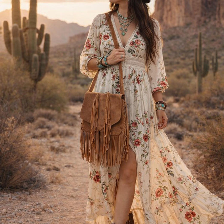Boho Fringe Suede Leather Crossbody Bag: Western Hippie Purse