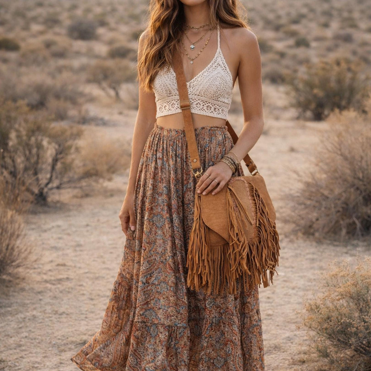 Boho Fringe Suede Leather Crossbody Bag: Western Hippie Purse