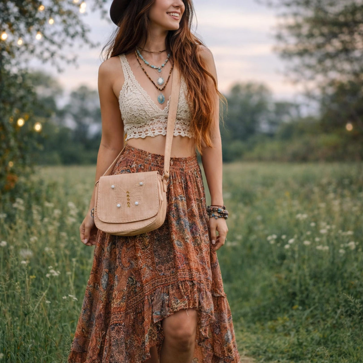 Handmade Leather Butterfly Bag: Gemstone Wings, Vintage Satchel