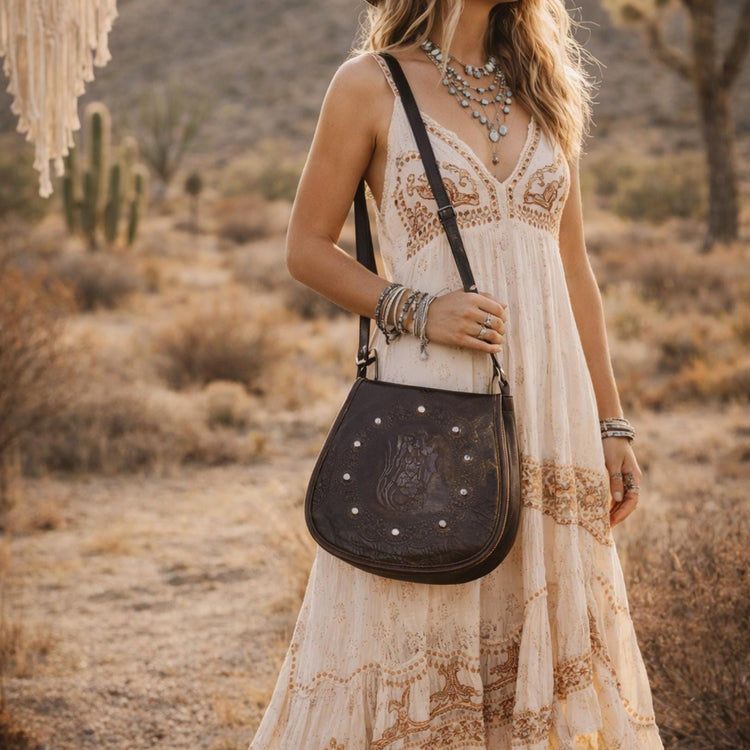 Tooled Leather Mermaid Bag: Chakra Stones, Vintage Western Style