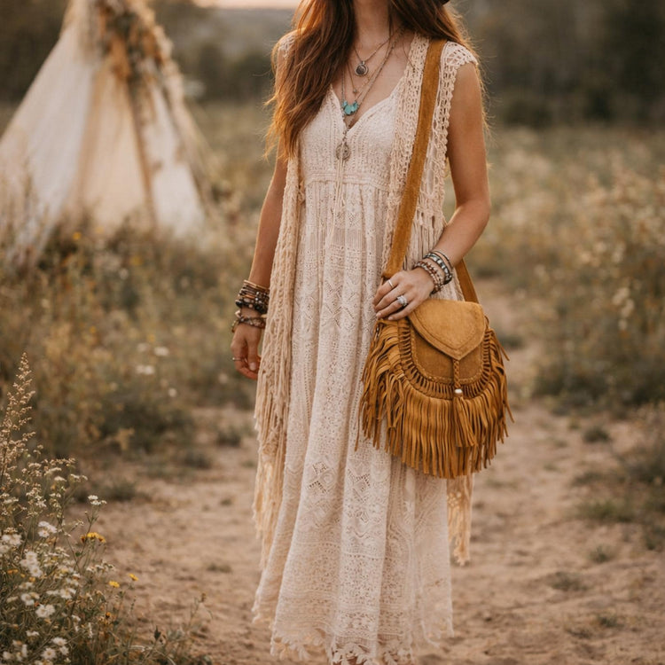 Braided Fringe Crossbody Bag, Small Boho Leather Purse, Hippie Festival Tote, Western Cowgirl Handbag, Women Shoulder Bag
