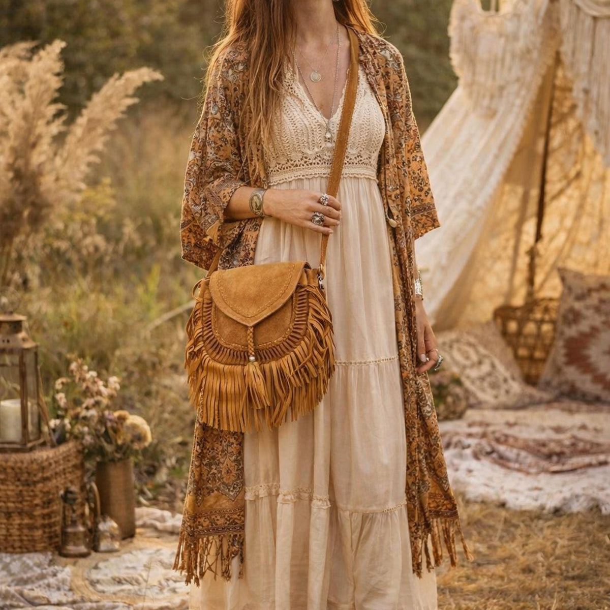 Braided Fringe Crossbody Bag, Small Boho Leather Purse, Hippie Festival Tote, Western Cowgirl Handbag, Women Shoulder Bag