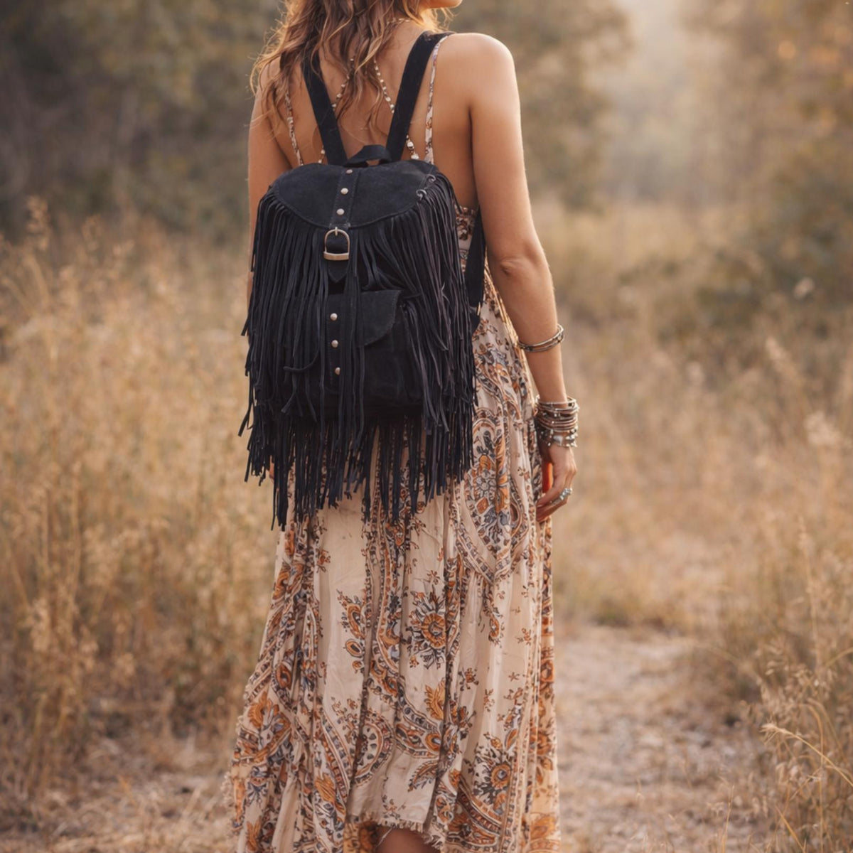 Handmade Suede Fringe Backpack: Boho Festival Rucksack