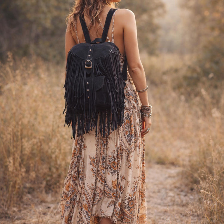 Handmade Suede Fringe Backpack: Boho Festival Rucksack