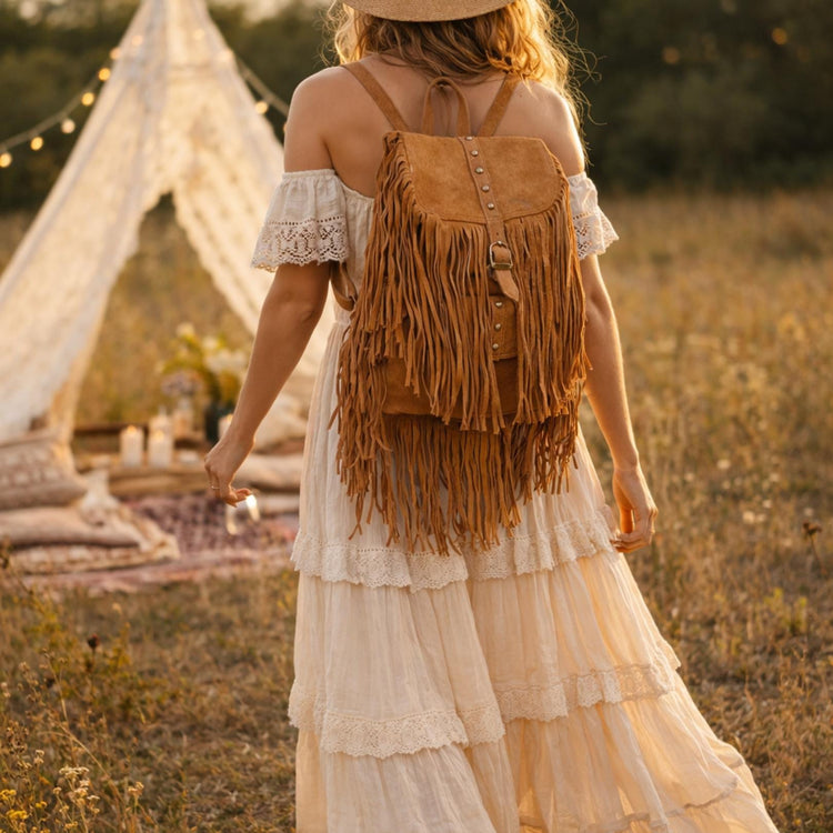 Handmade Suede Fringe Backpack: Boho Festival Rucksack