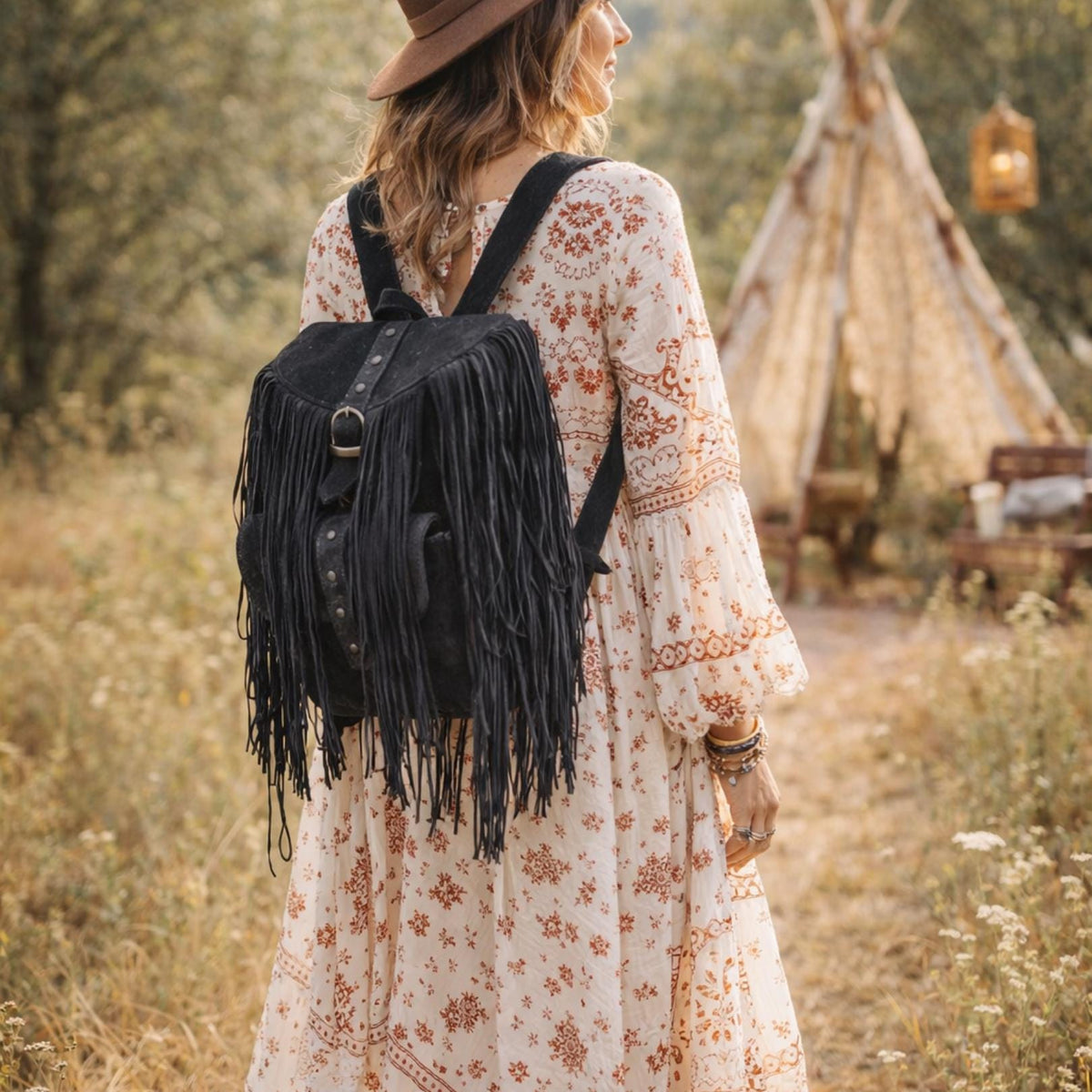 Pink Suede Fringe Backpack: Handmade Boho Festival Rucksack