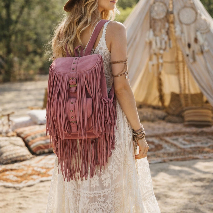 Handmade Suede Fringe Backpack: Boho Festival Rucksack