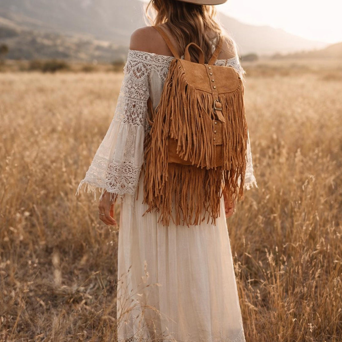 Burgundy Suede Leather Tassel Backpack: Boho Festival Rucksack