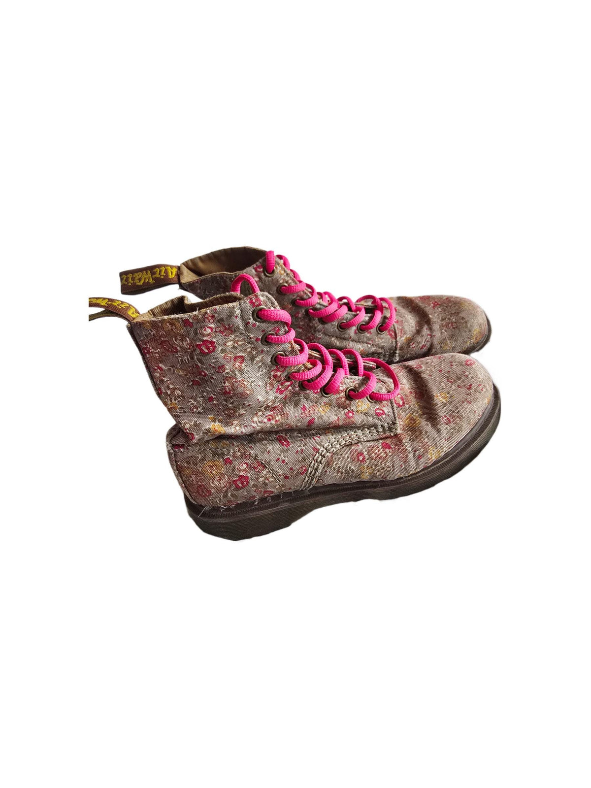 Dr Martens Floral Boots UK 6, Vintage Meadow 8 Eye Boots, Vegan Canvas Combat Boots, Pink Flower Festival Shoes US 8