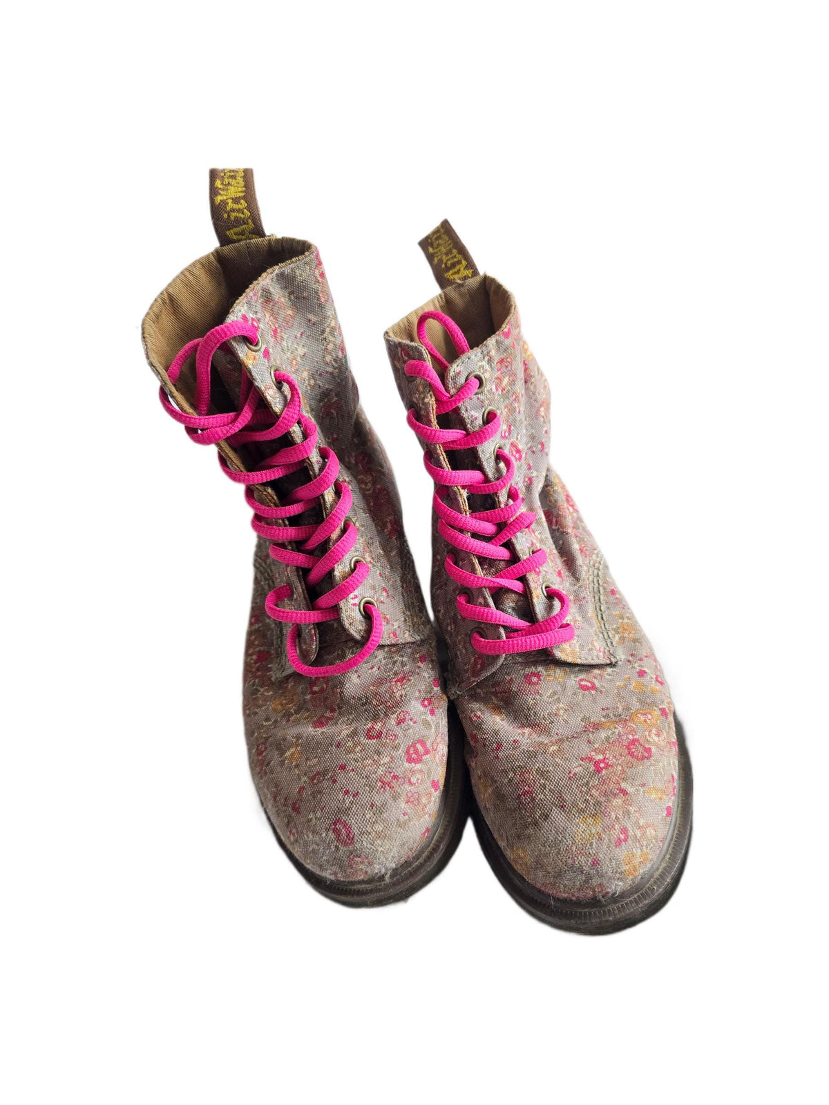 Dr Martens Floral Boots UK 6, Vintage Meadow 8 Eye Boots, Vegan Canvas Combat Boots, Pink Flower Festival Shoes US 8
