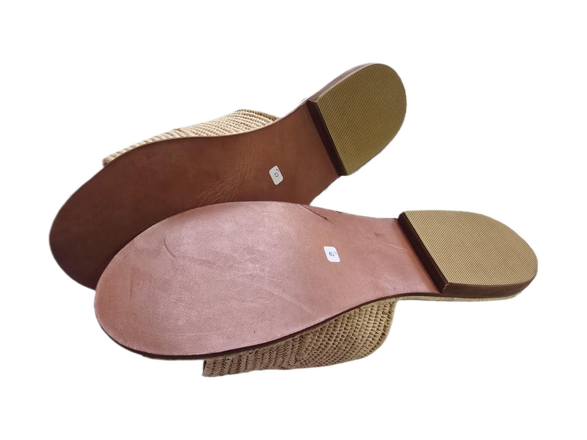 Moroccan Raffia Sandals Women Size 40, Handmade Leather Mules, Boho Summer Shoes, Wedding Raffia Slippers