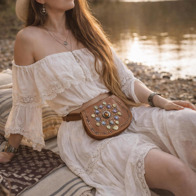 Small Leather Saddle Bag, Boho Crossbody Bag, Moroccan Berber Hippie Purse with Coins