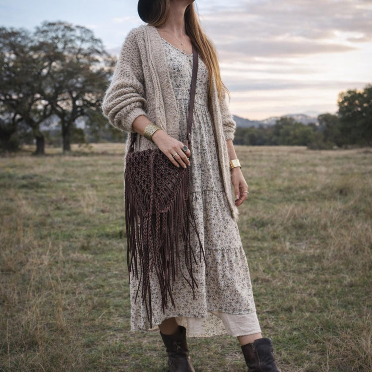 Hand Braided Leather Fringe Crossbody Bag: Vintage Moroccan Boho Purse