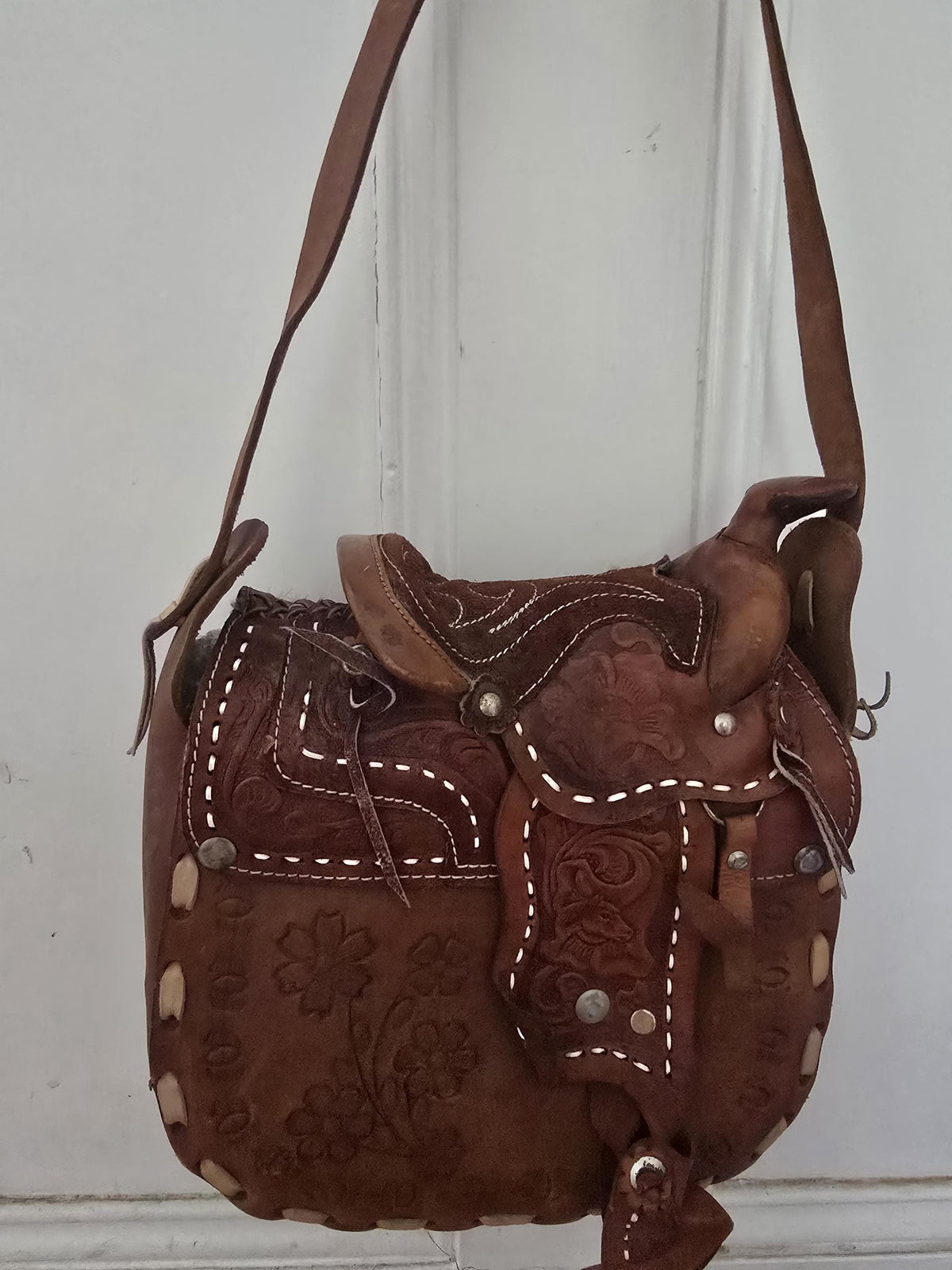 Western Tooled Leather Bag, Horse Saddle Purse, Equestrian Boho Satchel, Cowgirl Shoulder Bag, Vintage Handbag