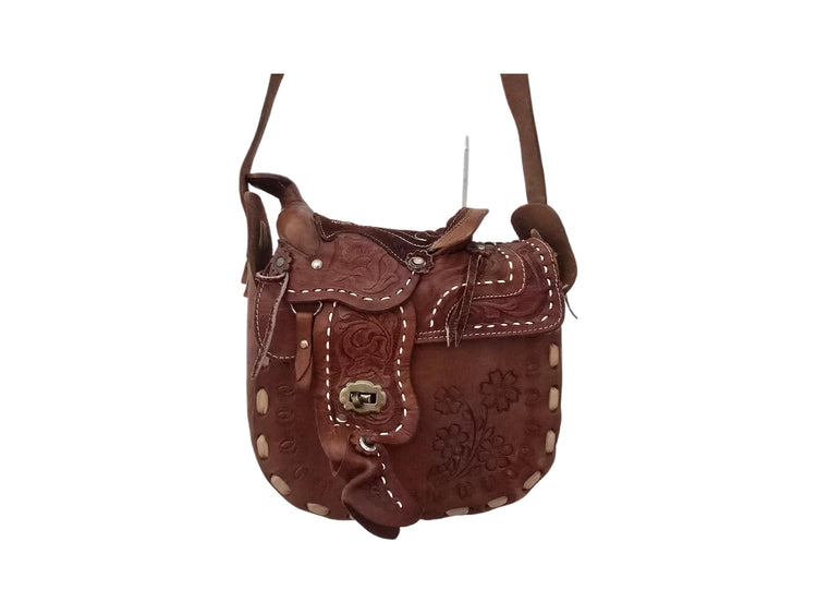 Western Tooled Leather Bag, Horse Saddle Purse, Equestrian Boho Satchel, Cowgirl Shoulder Bag, Vintage Handbag