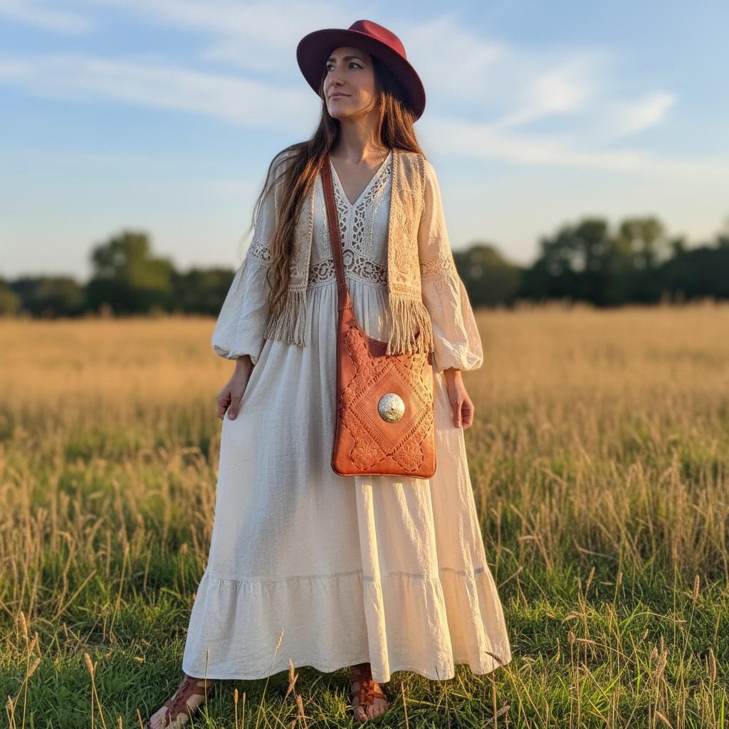 Tooled Leather Crossbody Bag, Boho Shoulder Tote, Vintage Moroccan Style Purse, Tan Leather Handbag, Artisan Crafts