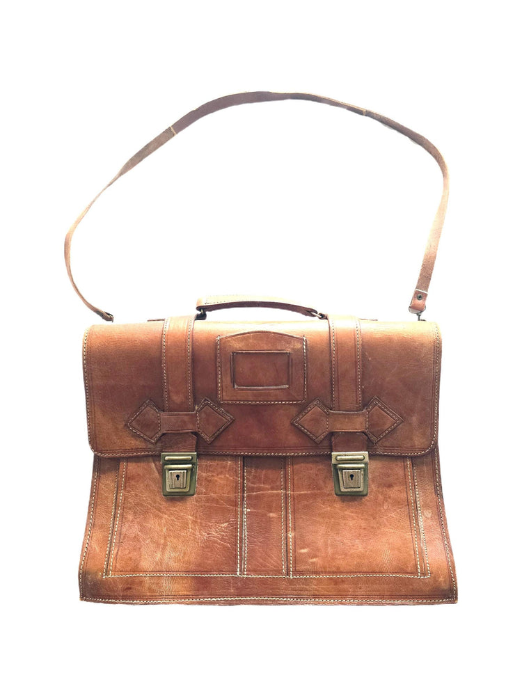 Vintage School Bag, Leather Messenger Briefcase, 15” Laptop Crossbody Satchel, Unisex College Uni Work Bag