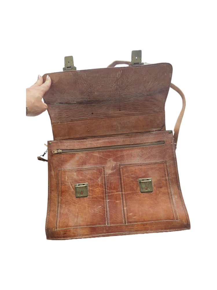 Vintage School Bag, Leather Messenger Briefcase, 15” Laptop Crossbody Satchel, Unisex College Uni Work Bag