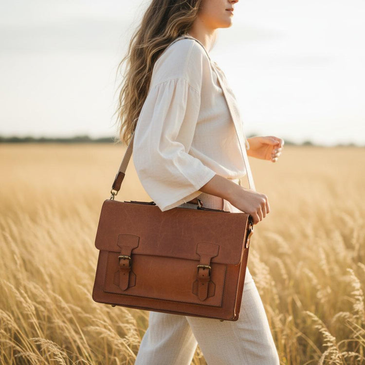 Vintage Leather Messenger Bag, Crossbody Satchel, 14" Laptop Pouch, Unisex Briefcase, College School Work Bag