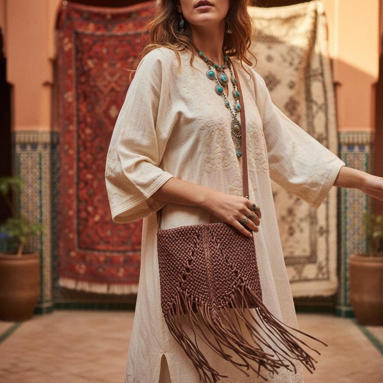 Braided Leather Fringe Crossbody Bag, Boho Western Purse, Vintage Shoulder Tote, Hippie Festival Outfit