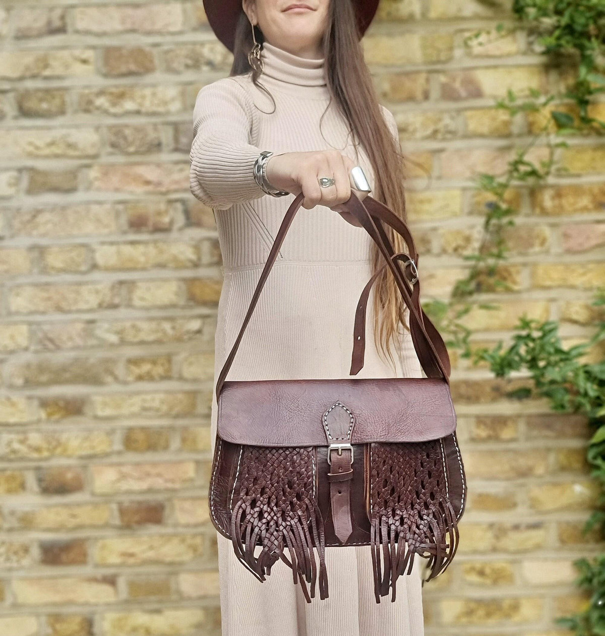 Braided Leather Crossbody Bag: Berber Tassel Purse, Vintage Moroccan Satchel